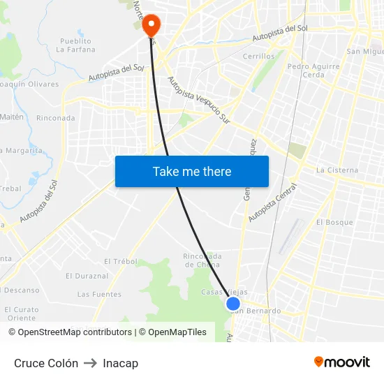 Cruce Colón to Inacap map
