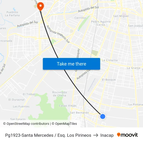 Pg1923-Santa Mercedes / Esq. Los Pirineos to Inacap map