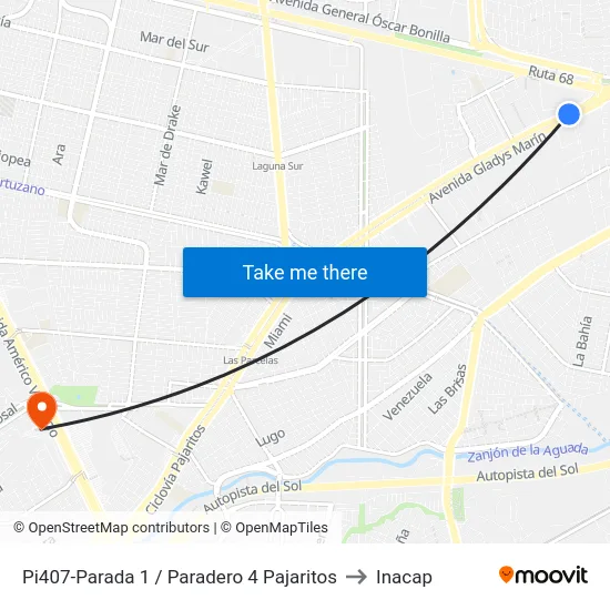 Pi407-Parada 1 / Paradero 4 Pajaritos to Inacap map