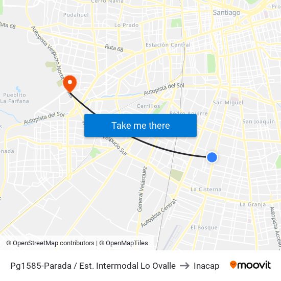 Pg1585-Parada / Est. Intermodal Lo Ovalle to Inacap map