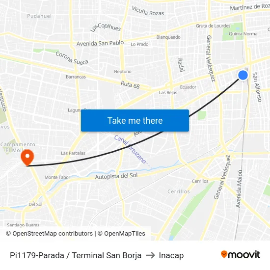 Pi1179-Parada / Terminal San Borja to Inacap map