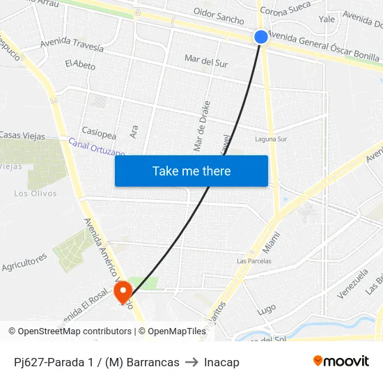 Pj627-Parada 1 / (M) Barrancas to Inacap map