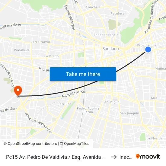 Pc15-Av. Pedro De Valdivia / Esq. Avenida Pocuro to Inacap map