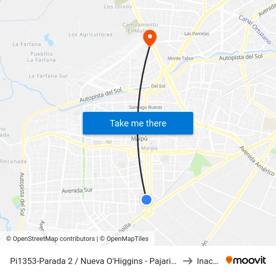 Pi1353-Parada 2 / Nueva O'Higgins - Pajaritos to Inacap map