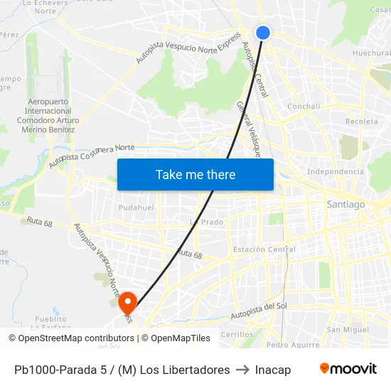 Pb1000-Parada 5 / (M) Los Libertadores to Inacap map