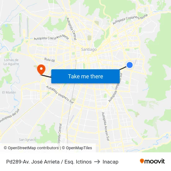 Pd289-Av. José Arrieta / Esq. Ictinos to Inacap map