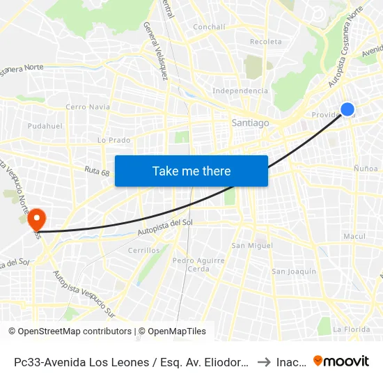 Pc33-Avenida Los Leones / Esq. Av. Eliodoro Yáñez to Inacap map