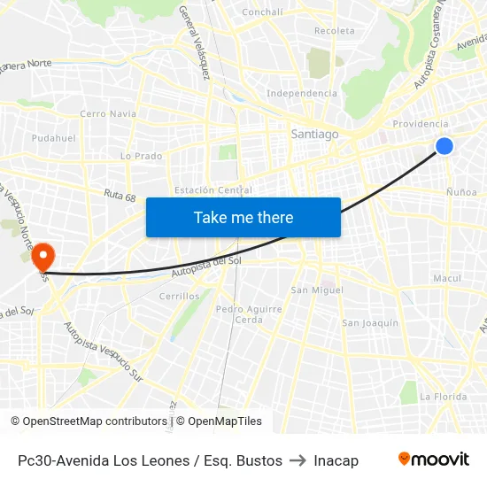 Pc30-Avenida Los Leones / Esq. Bustos to Inacap map