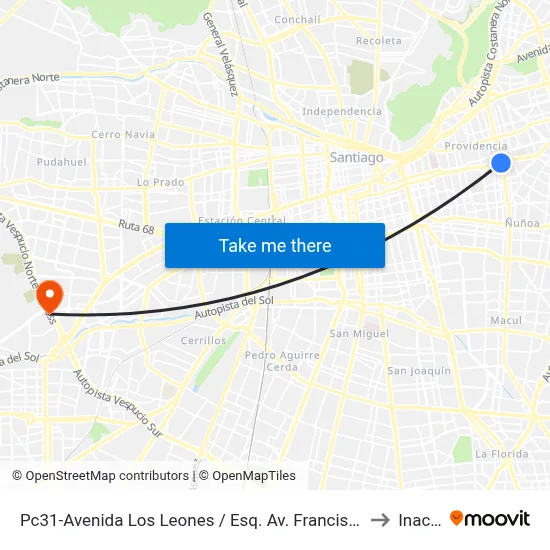 Pc31-Avenida Los Leones / Esq. Av. Francisco Bilbao to Inacap map