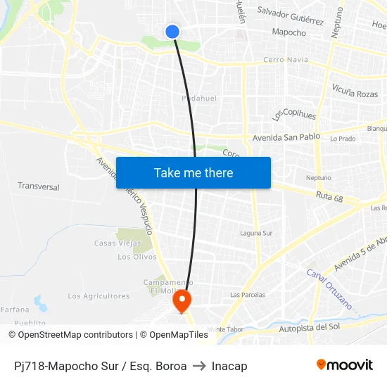 Pj718-Mapocho Sur / Esq. Boroa to Inacap map