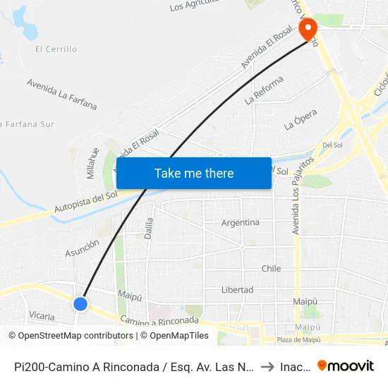 Pi200-Camino A Rinconada / Esq. Av. Las Naciones to Inacap map