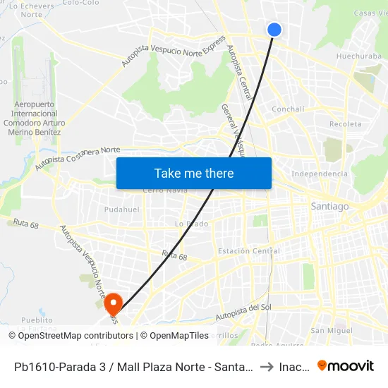 Pb1610-Parada 3 / Mall Plaza Norte - Santa Elena to Inacap map