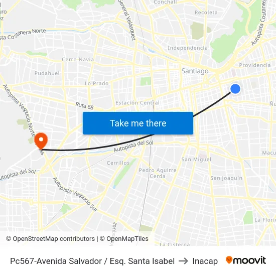 Pc567-Avenida Salvador / Esq. Santa Isabel to Inacap map