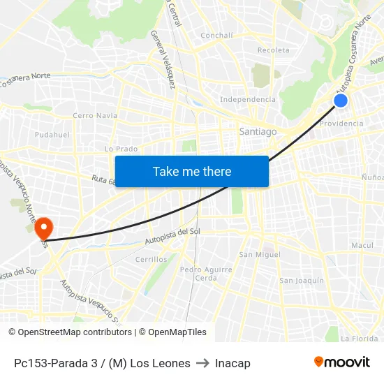Pc153-Parada 3 / (M) Los Leones to Inacap map