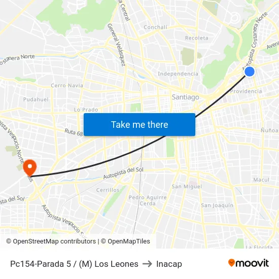 Pc154-Parada 5 / (M) Los Leones to Inacap map