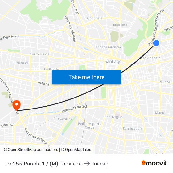 Pc155-Parada 1 / (M) Tobalaba to Inacap map