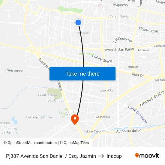 Pj387-Avenida San Daniel / Esq. Jazmín to Inacap map