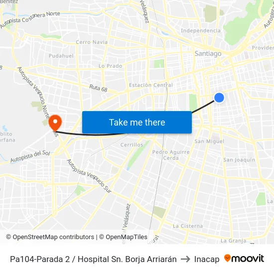 Pa104-Parada 2 / Hospital Sn. Borja Arriarán to Inacap map
