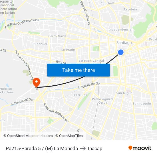 Pa215-Parada 5 / (M) La Moneda to Inacap map