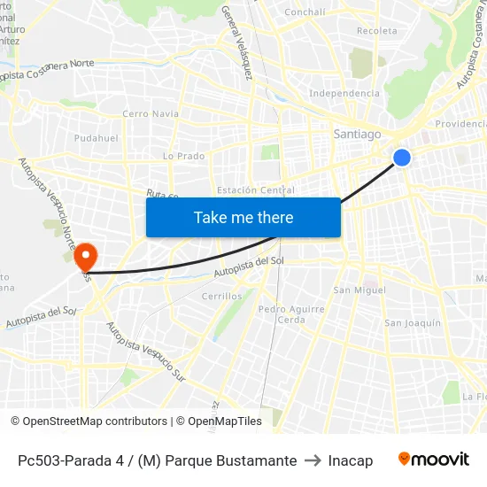 Pc503-Parada 4 / (M) Parque Bustamante to Inacap map
