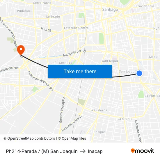 Ph214-Parada / (M) San Joaquín to Inacap map