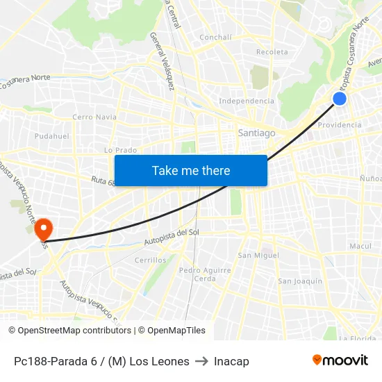Pc188-Parada 6 / (M) Los Leones to Inacap map
