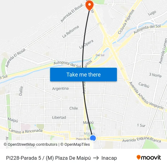 Pi228-Parada 5 / (M) Plaza De Maipú to Inacap map