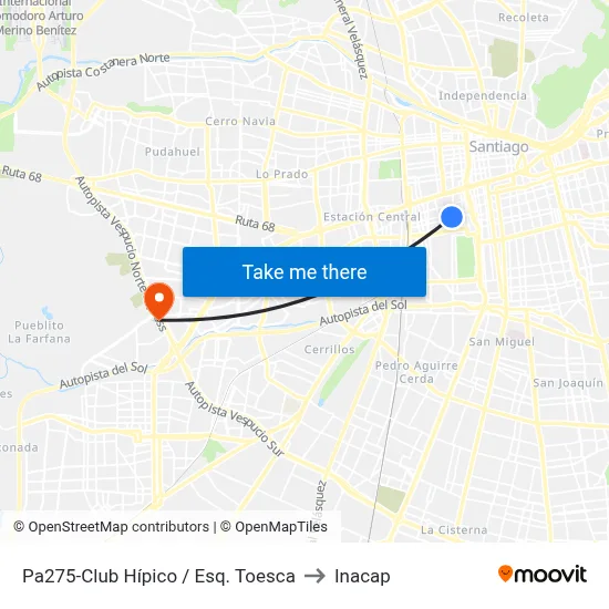 Pa275-Club Hípico / Esq. Toesca to Inacap map