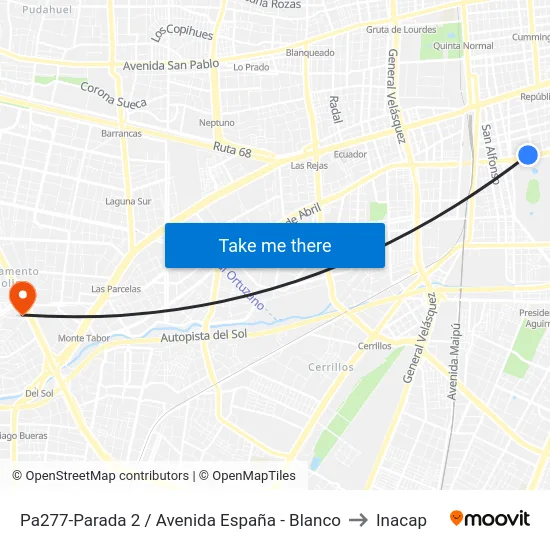 Pa277-Parada 2 / Avenida España - Blanco to Inacap map