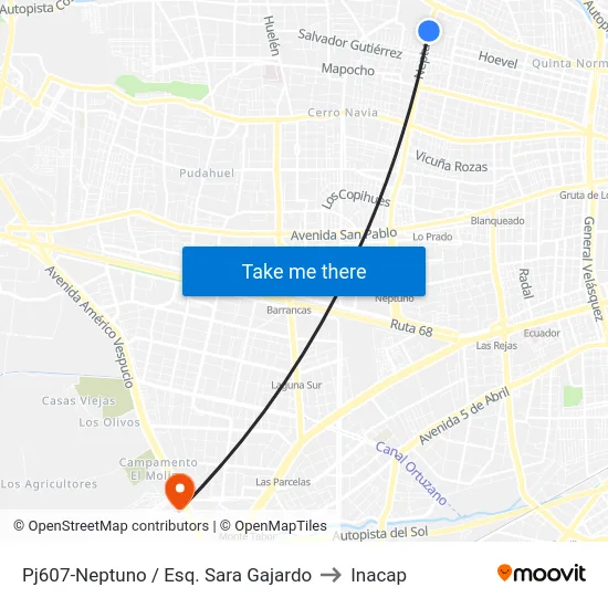 Pj607-Neptuno / Esq. Sara Gajardo to Inacap map