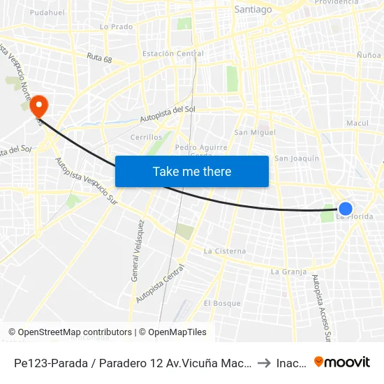 Pe123-Parada / Paradero 12 Av.Vicuña Mackenna to Inacap map