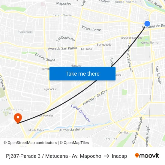 Pj287-Parada 3 / Matucana - Av. Mapocho to Inacap map