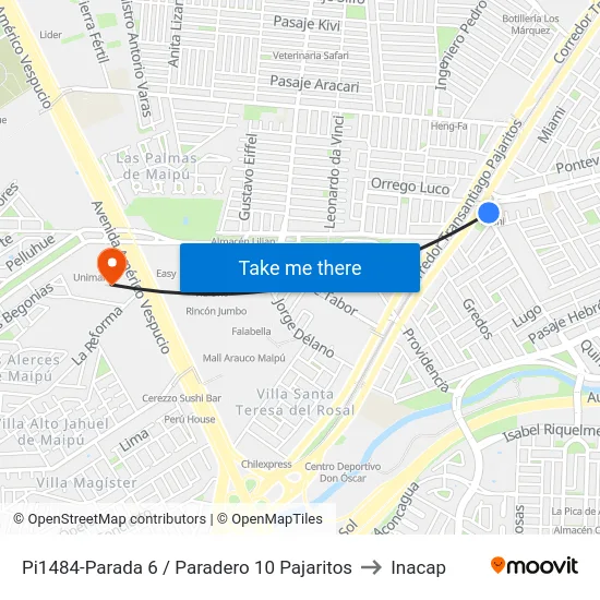 Pi1484-Parada 6 / Paradero 10 Pajaritos to Inacap map