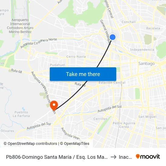 Pb806-Domingo Santa María / Esq. Los Maquis to Inacap map