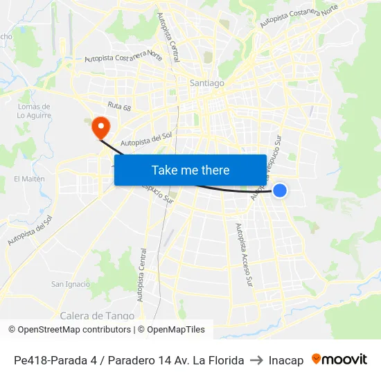 Pe418-Parada 4 / Paradero 14 Av. La Florida to Inacap map