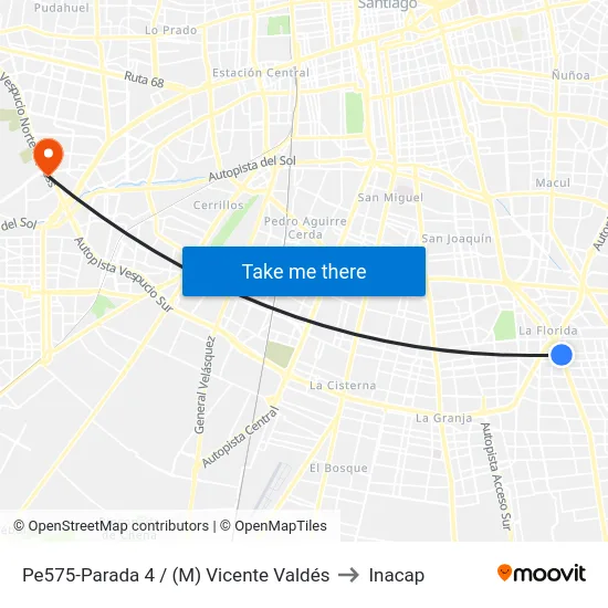 Pe575-Parada 4 / (M) Vicente Valdés to Inacap map
