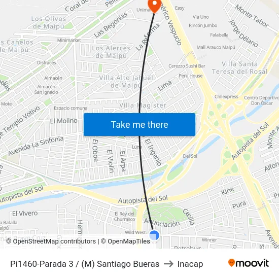 Pi1460-Parada 3 / (M) Santiago Bueras to Inacap map