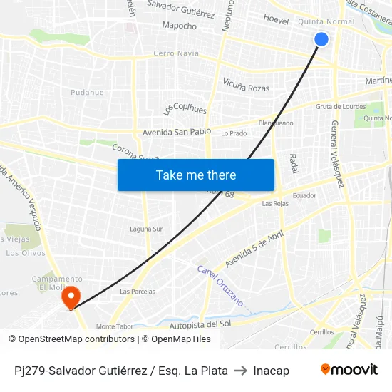 Pj279-Salvador Gutiérrez / Esq. La Plata to Inacap map