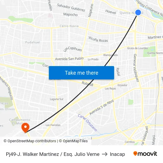 Pj49-J. Walker Martínez / Esq. Julio Verne to Inacap map