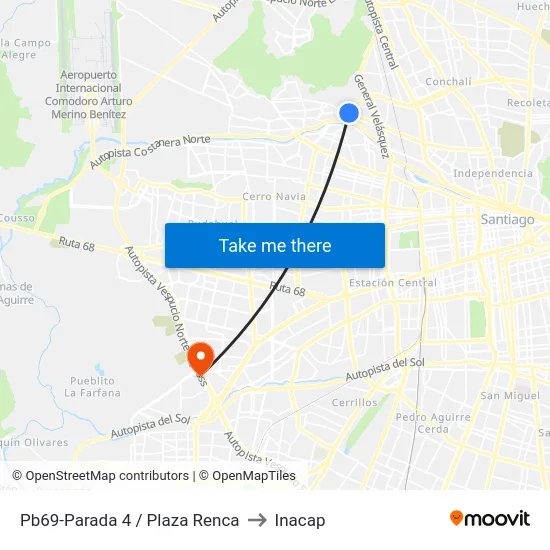 Pb69-Parada 4 / Plaza Renca to Inacap map