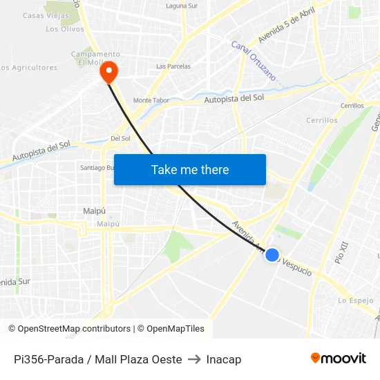 Pi356-Parada / Mall Plaza Oeste to Inacap map