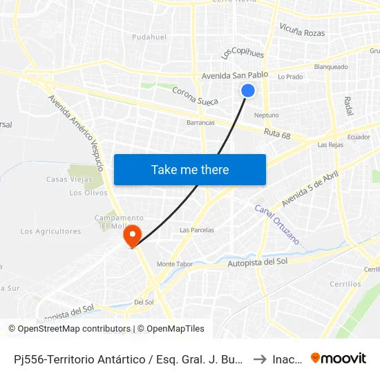 Pj556-Territorio Antártico / Esq. Gral. J. Buendía to Inacap map