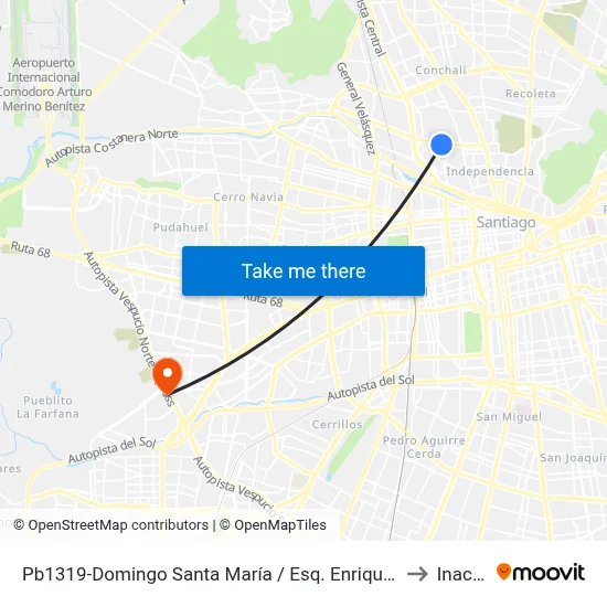 Pb1319-Domingo Santa María / Esq. Enrique Soro to Inacap map