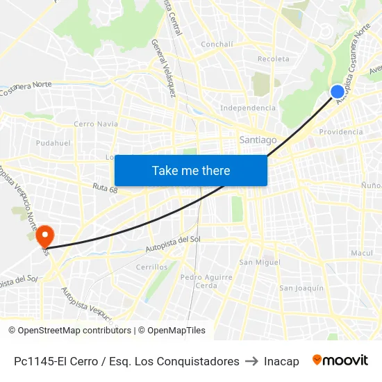 Pc1145-El Cerro / Esq. Los Conquistadores to Inacap map