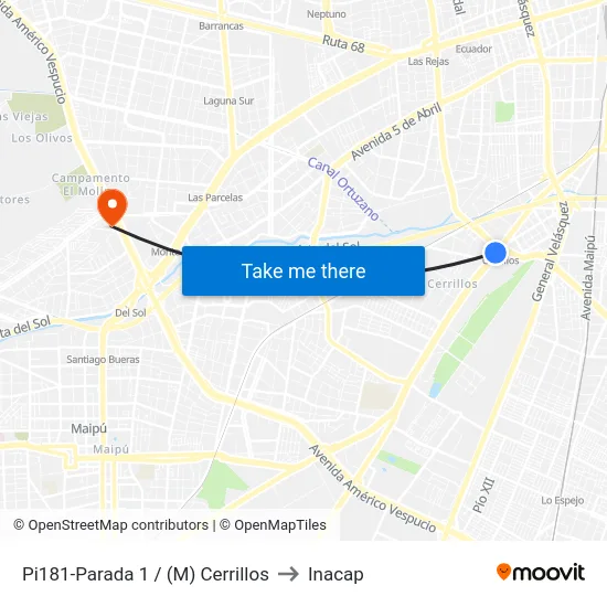 Pi181-Parada 1 / (M) Cerrillos to Inacap map