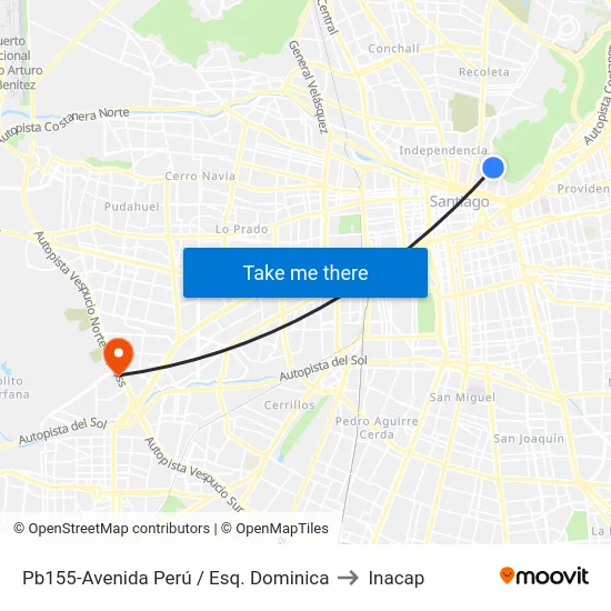 Pb155-Avenida Perú / Esq. Dominica to Inacap map