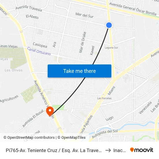 Pi765-Av. Teniente Cruz / Esq. Av. La Travesía to Inacap map