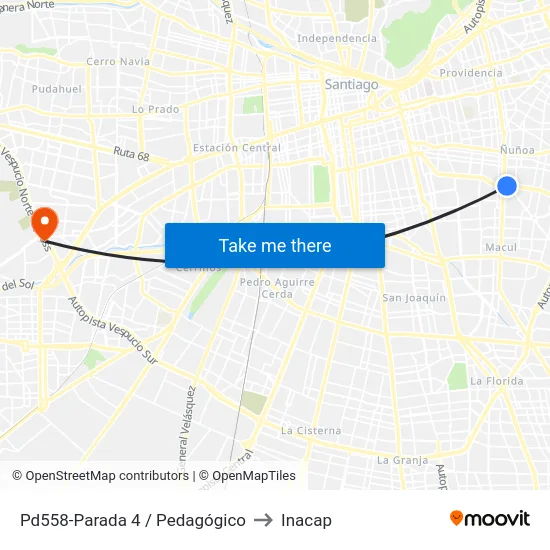 Pd558-Parada 4 / Pedagógico to Inacap map