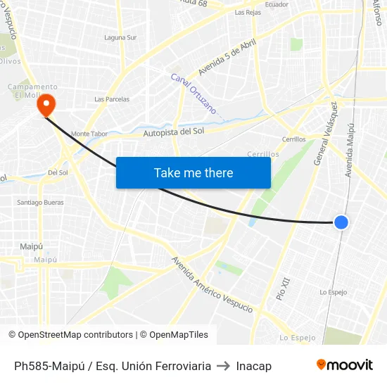 Ph585-Maipú / Esq. Unión Ferroviaria to Inacap map