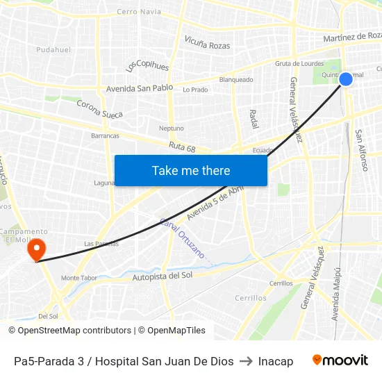 Pa5-Parada 3 / Hospital San Juan De Dios to Inacap map